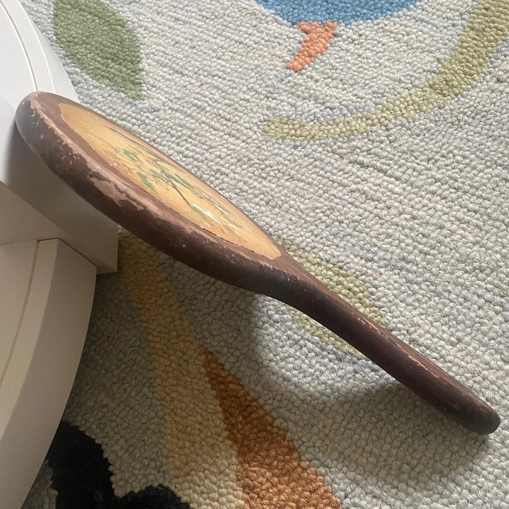 VTG I Long Handle Round Wood Hand Mirror Bird Dogwood Flowers